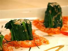 菠菜三文鱼芥末堆